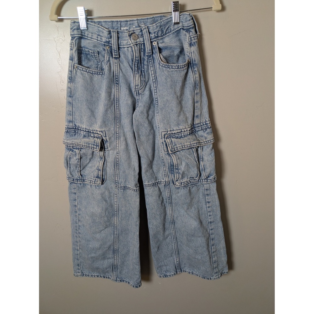 Kids Old Navy Light Wash Denim Cargo Pants High Rise Baggy Tough Size 10
